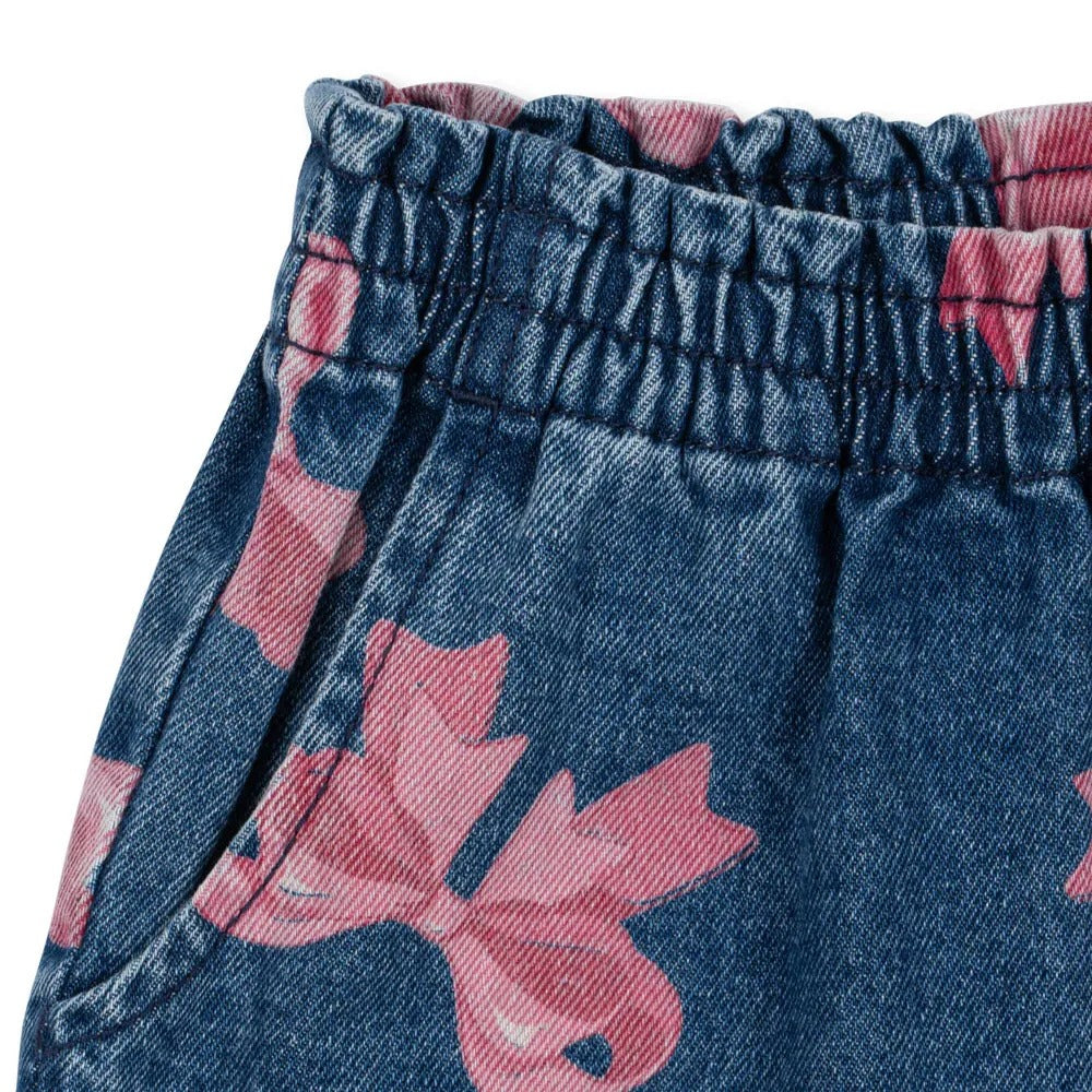 Magot Bow Print Cotton Denim Pants